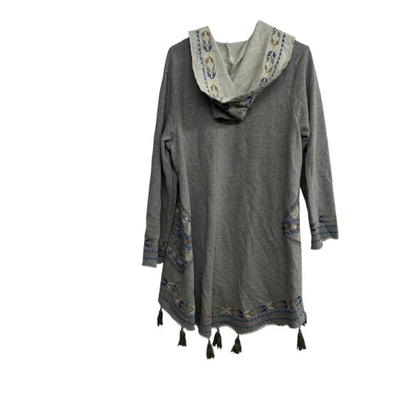 Ivy Jane Gray Embroidered Hood Tassel Cardigan L Boho Western Southwestern Chic - Picture 4 of 7